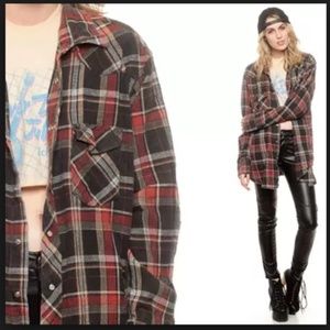 Vintage Oversized Flannel Shirt Red Plaid